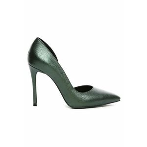 Pantofi stiletto piele naturala Verde Metallic Cut imagine