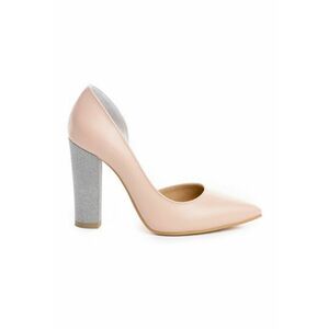 Pantofi cu toc gros piele Nude Glitter Cut imagine
