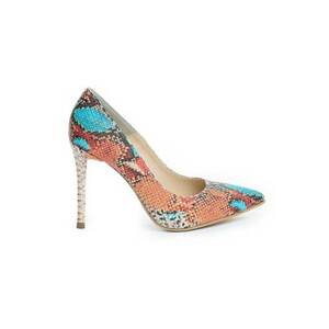 Pantofi stiletto piele naturala Turcoaz Portocaliu imagine