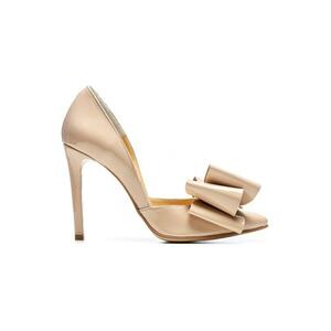 Pantofi stiletto piele naturala Nude Glow cu funda imagine