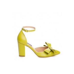 Pantofi Piele Naturala Dama Verde Lime Urban cu funda imagine