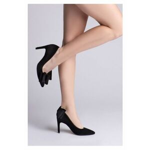 Pantofi stiletto piele naturala Negru Bow imagine