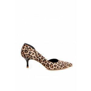 Pantofi stiletto piele naturala Bej Print Cut imagine