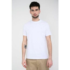 Tricou cu decolteu la baza gatului si detaliu cu logo metalic - Alb imagine
