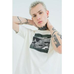 Tricou din bumbac cu imprimeu logo - Crem imagine