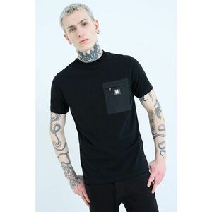 Tricou de bumbac cu buzunar cu fermoar - Negru imagine