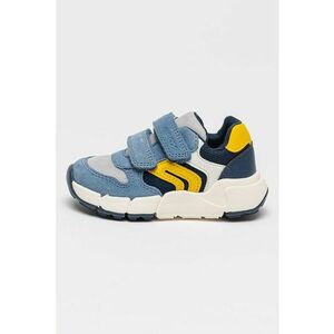 Pantofi sport Flexyper cu talpa wedge si inchidere velcro si insertii din piele intoarsa - Albastru inchis/Galben sofran/Alb murdar imagine