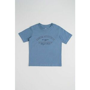 Tricou din bumbac organic cu imprimeu logo - Albastru ultramarin/Albastru prafuit imagine