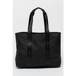 Geanta shopper din material textil cu fermoar si logo discret - Negru imagine
