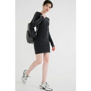 Rochie scurta elastica cu maneci lungi - Gri antracit imagine