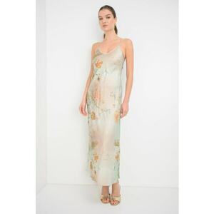 Rochie-furou cu model floral Bryony - Maro camel/Verde pastel imagine