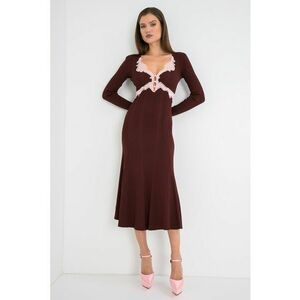 Rochie midi striata cu garnituri din dantela - Visiniu imagine