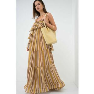 Rochie evazata cu model stratificat si model in dungi - Rosu/Kaki imagine