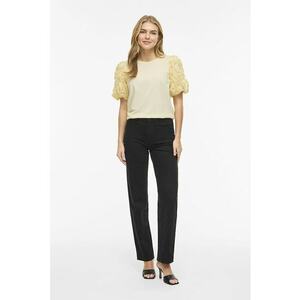 Tricou cu maneci brodate - Galben deschis imagine