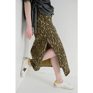 Fusta asimetrica cu slit lateral adanc si model animal print - Kaki/Ocru imagine