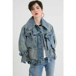 Jacheta din denim cu aspect decolorat - Albastru prafuit imagine