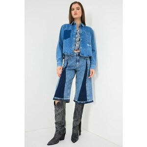 Pantaloni scurti de denim cu talie inalta - Albastru prafuit imagine