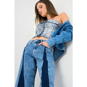 Bluza crop de denim - Albastru prafuit imagine