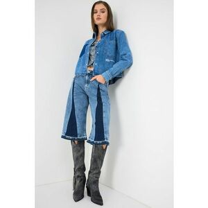 Camasa crop din denim - Albastru prafuit imagine