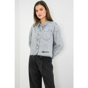 Camasa crop de denim - Gri melange imagine