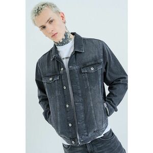 Jacheta de denim cu buzunare pe piept - Gri inchis imagine