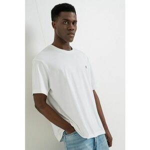 Tricou din bumbac cu decolteu la baza gatului - Alb optic imagine