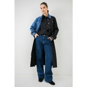 Trenci long cu insertii de denim - Negru/Albastru imagine