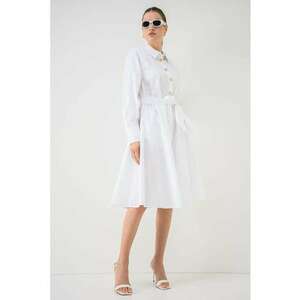 Rochie-camasa midi din bumbac organic - Alb optic imagine