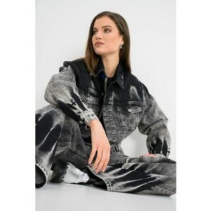 Jacheta de denim cu aspect decolorat - Gri inchis imagine