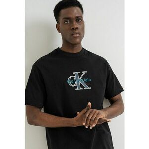 Tricou de bumbac cu logo brodat - Negru/Turcoaz imagine