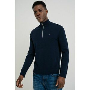 Pulover slim fit din bumbac organic - Bleumarin imagine