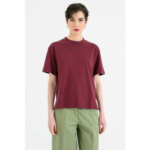 Tricou din bumbac cu decolteu la baza gatului - Visiniu imagine