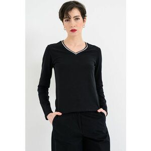 Bluza cu decolteu in V si dungi contrastante - Negru/Alb optic imagine
