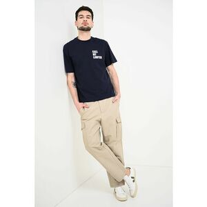 Tricou din bumbac cu imprimeu text - Alb optic/Bleumarin imagine