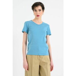 Tricou din bumbac cu decolteu in V - Albastru pastel imagine