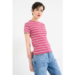 Tricou cu decolteu la baza gatului si dungi - Roz imagine