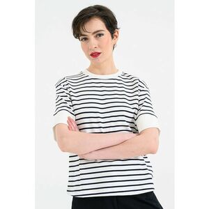 Tricou din amestec de bumbac cu dungi - Negru/Alb murdar imagine