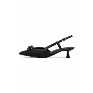 Pantofi slingback cu varf ascutit - toc kitten si element decorativ - Negru imagine
