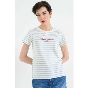 Tricou cu decolteu la baza gatului si dungi Mae - Alb/Albastru imagine