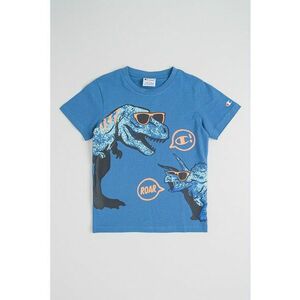 Tricou cu decolteu rotund Dinosaur - Albastru prafuit/Portocaliu neon imagine