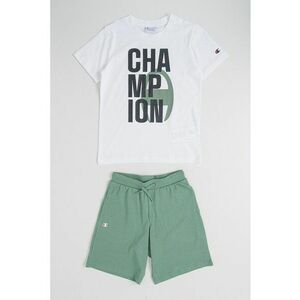 Set de tricou cu logo si pantaloni scurt cu snur - Alb/Verde sparanghel imagine