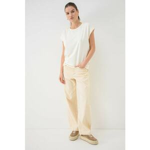 Tricou uni cu decolteu la baza gatului Lesley - Crem imagine