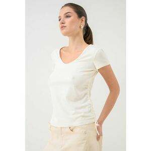 Tricou din amestec de modal cu decolteu patrat Mexia - Crem imagine