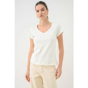 Tricou cu decolteu in V Beverly - Crem imagine