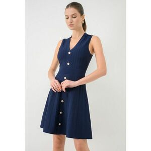 Rochie tricotata fin cu decolteu in V - Bleumarin imagine