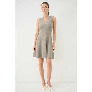 Rochie tricotata fin cu decolteu in V - Verde sparanghel imagine