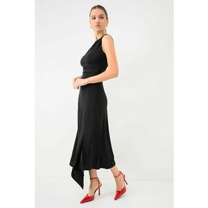 Rochie din amestec de lyocell cu slit lateral - Negru imagine
