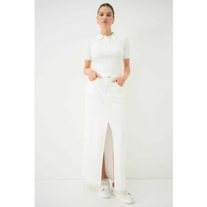 Fusta din denim cu slit frontal - Alb imagine