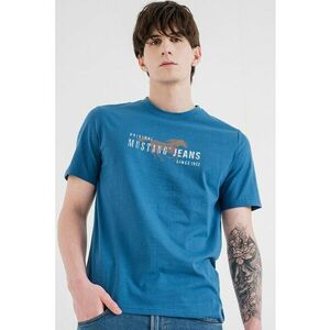 Tricou cu imprimeu logo - Alb/Albastru inchis/Maro deschis imagine
