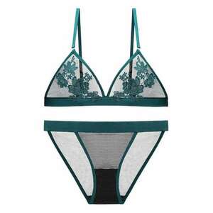 Set de lenjerie intima cu detalii brodate - Verde imagine